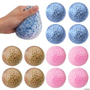 3" Assorted Colors Confetti Gel Bead Vinyl Squeeze Balls - 12 Pc.